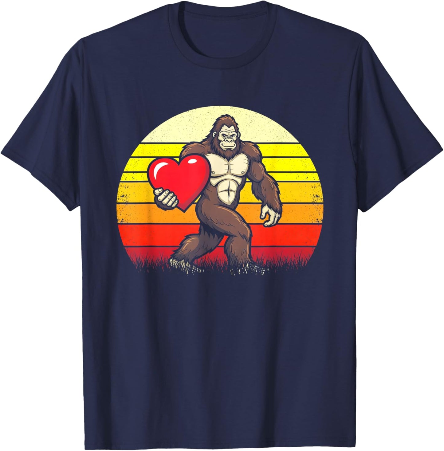 Bigfoot Holding Heart Valentine's Day Sasquatch Boys T-Shirt - T-Shirt | Navy