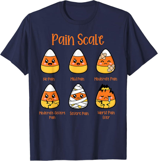 Candy Corn Pain Scale Halloween Pain Assessment Trauma Nurse T-Shirt - T-Shirt | Navy