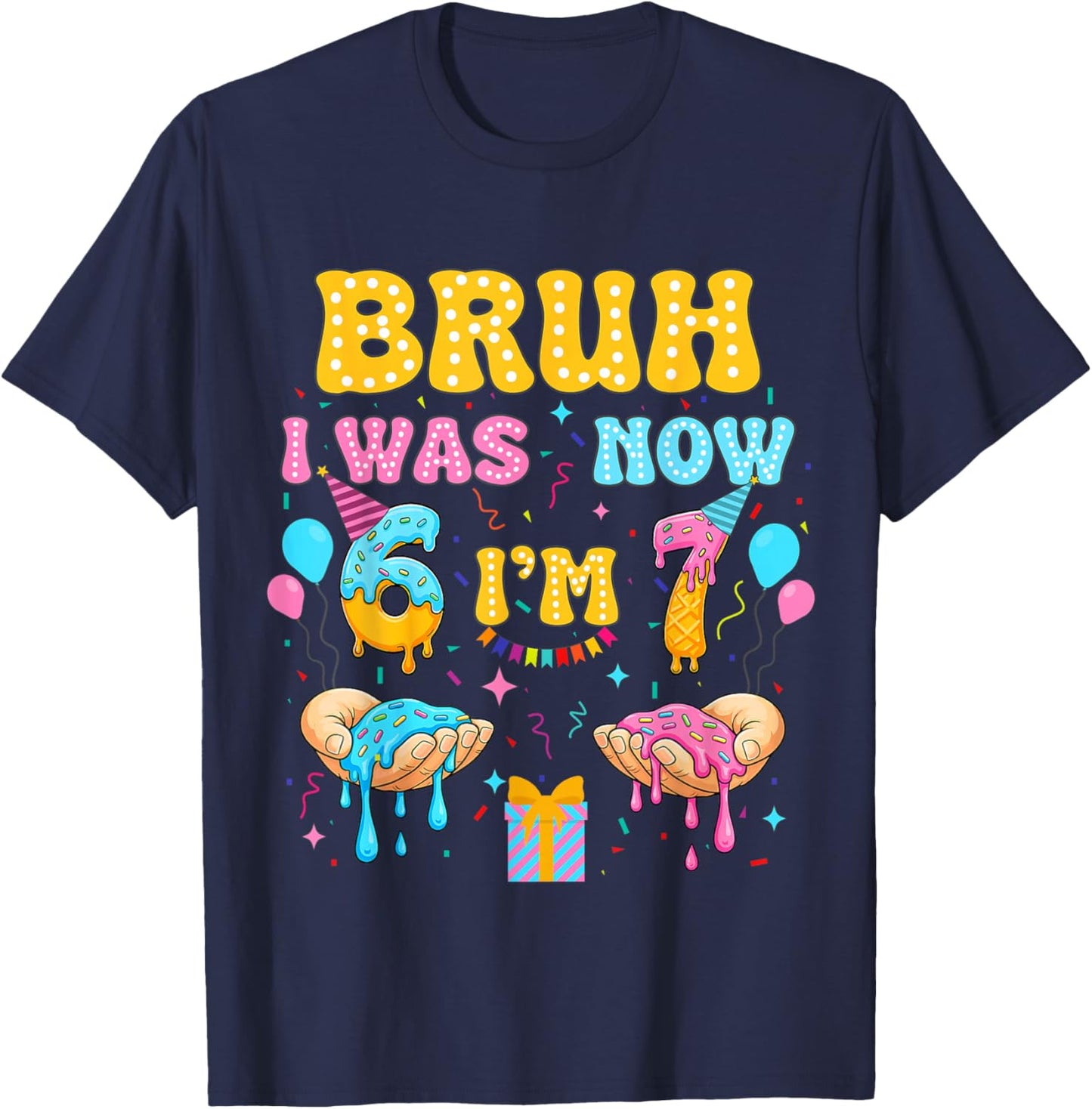 6 7 Birthday Gifts Decorations I was 6 Now Im 7 Shirt Boy T-Shirt - T-Shirt | Navy