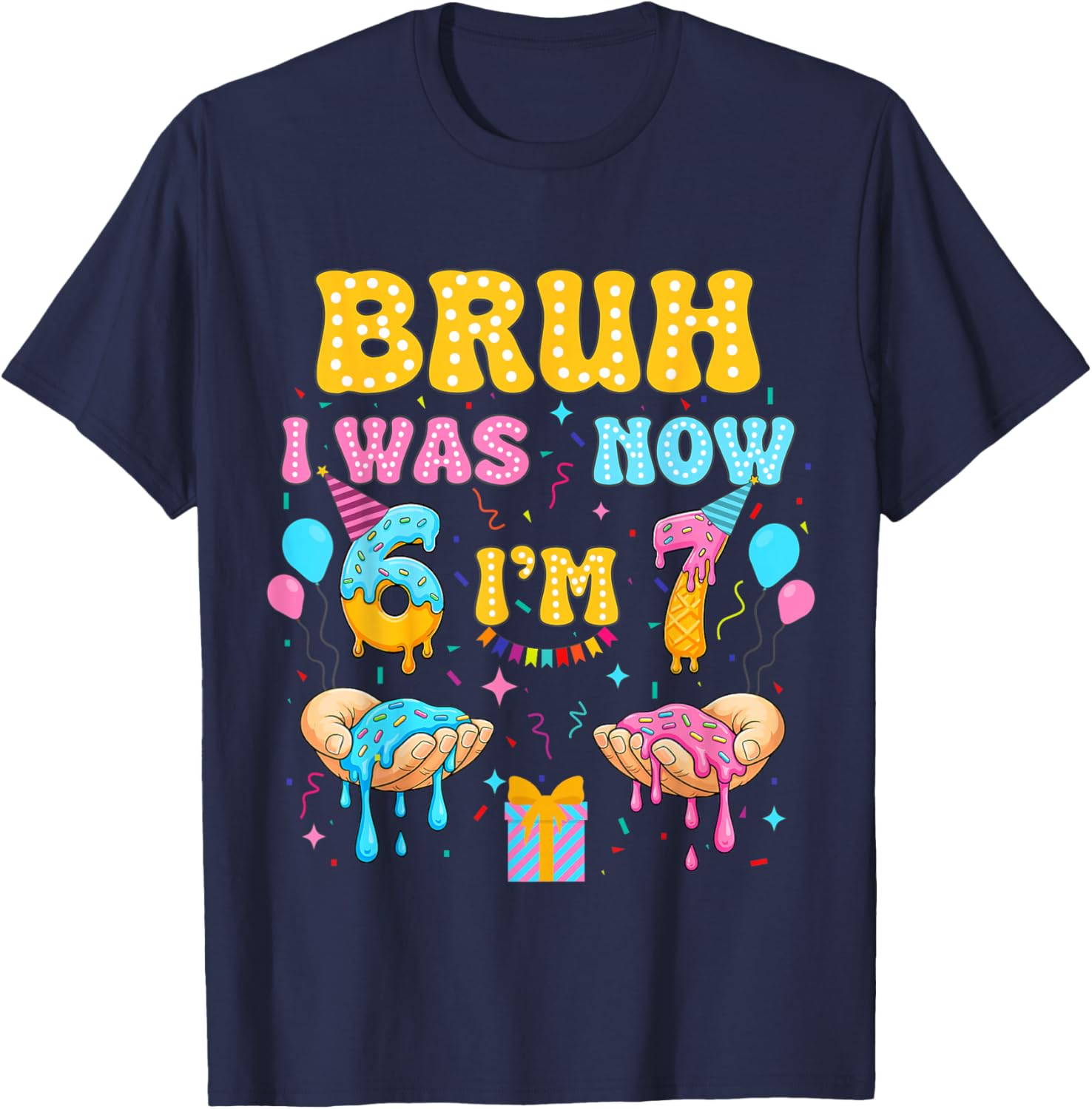 6 7 Birthday Gifts Decorations I was 6 Now Im 7 Shirt Boy T-Shirt - T-Shirt | Navy