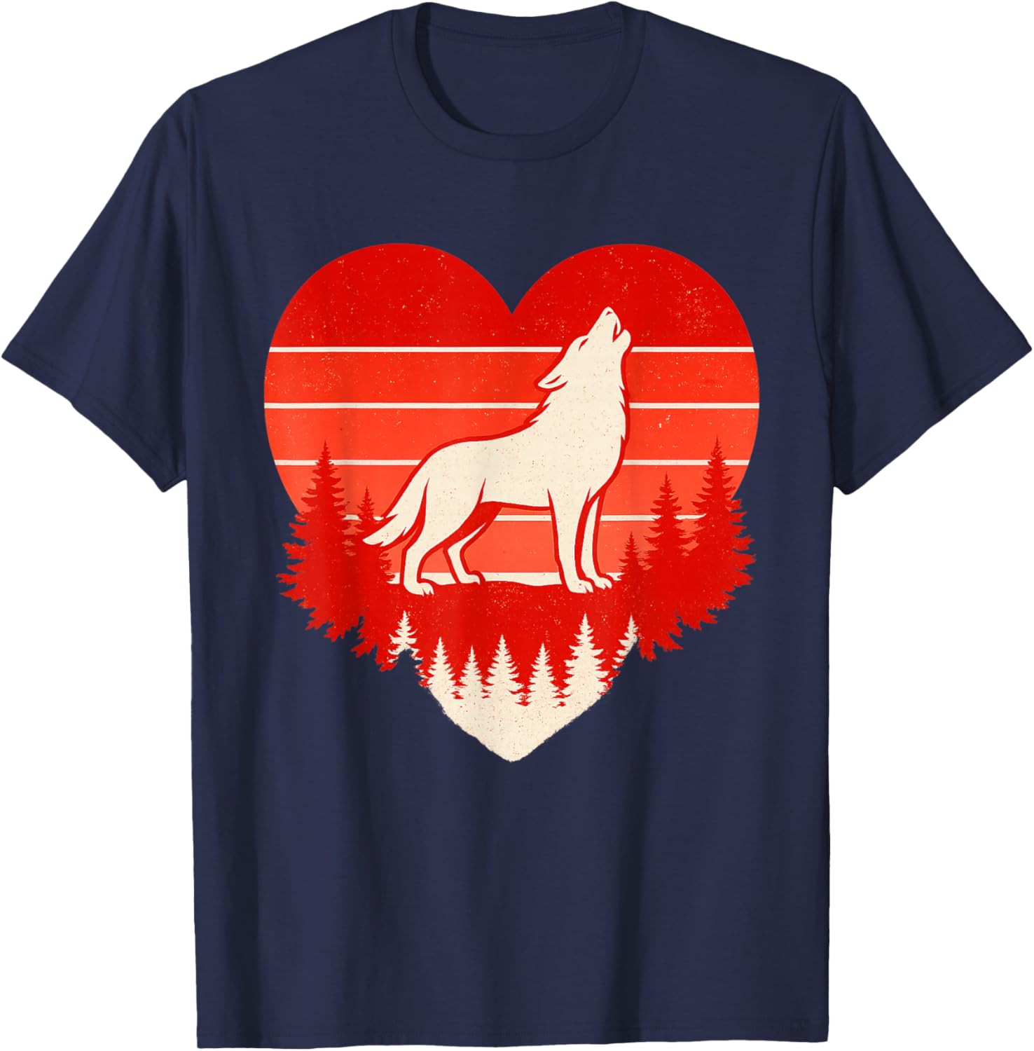 Wolf Girl Valentines Day Vintage Cute Loves Wolves T-Shirt - T-Shirt | Navy