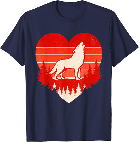 Wolf Girl Valentines Day Vintage Cute Loves Wolves T-Shirt - T-Shirt | Navy