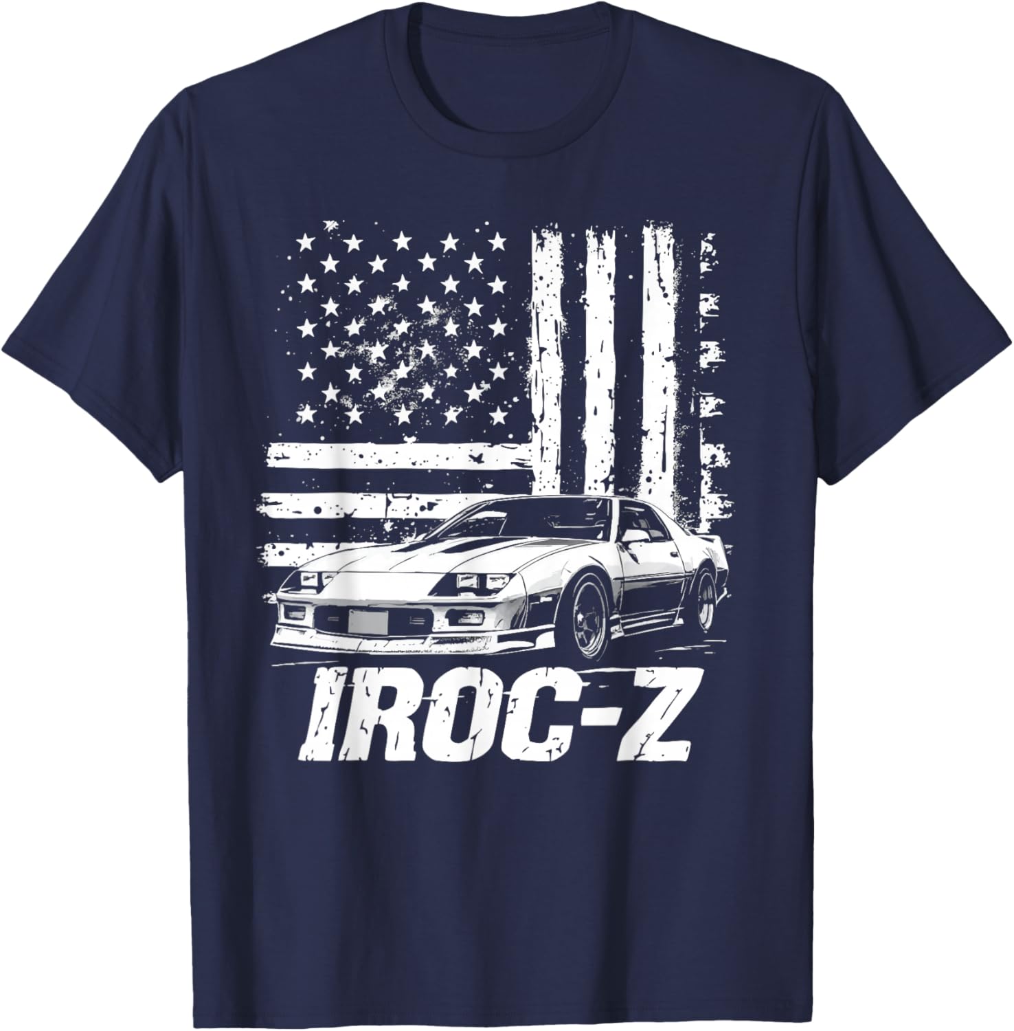 Classic Old School USA Flag IROC Z Muscle Car Silhouette T-Shirt - T-Shirt | Navy