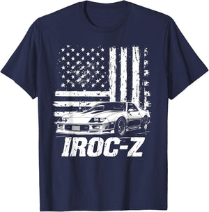 Classic Old School USA Flag IROC Z Muscle Car Silhouette T-Shirt - T-Shirt | Navy