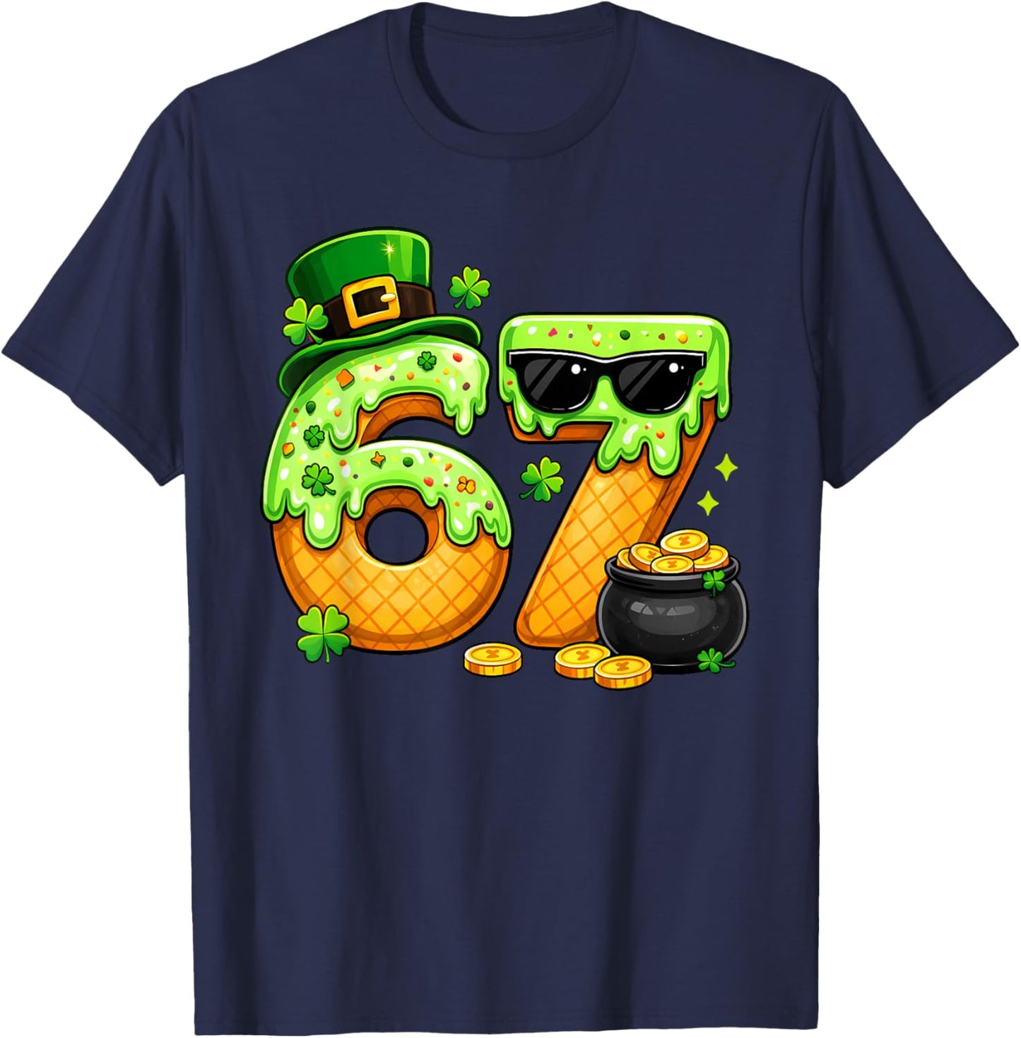 Boys St Patricks Day 6 7 Six Seven 67 Kids Girls Shamrock T-Shirt - T-Shirt | Navy