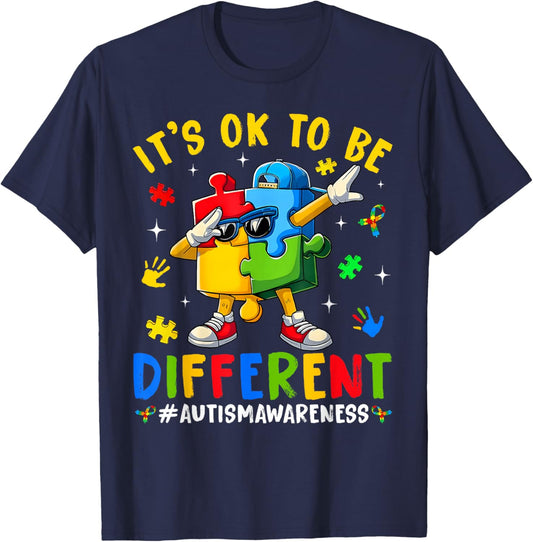 Autism Awareness It's OK to Be Different Dabbing Puzzle T-Shirt - T-Shirt | Navy