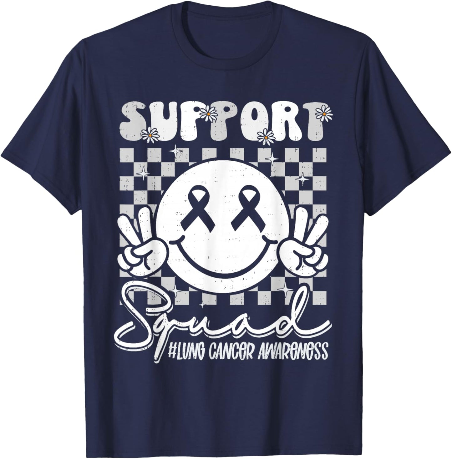 Support Lung Cancer Awareness Smile White Ribbon Girls Kids T-Shirt - T-Shirt | Navy