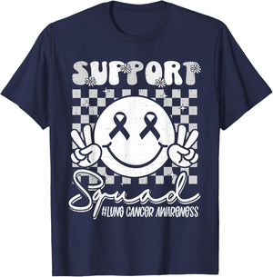 Support Lung Cancer Awareness Smile White Ribbon Girls Kids T-Shirt - T-Shirt | Navy
