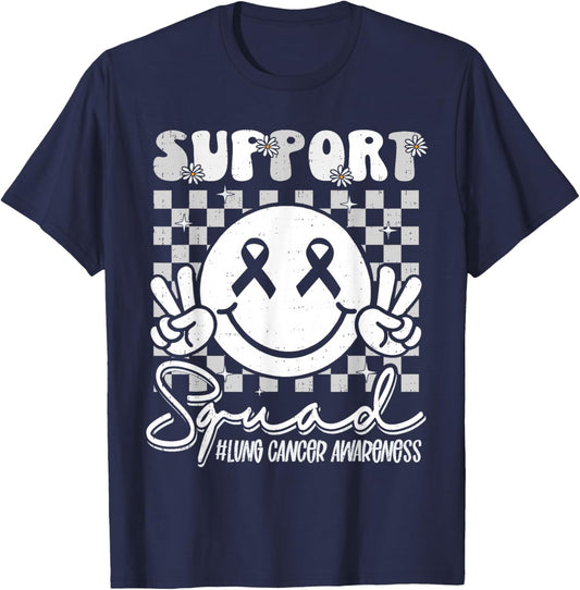 Support Lung Cancer Awareness Smile White Ribbon Girls Kids T-Shirt - T-Shirt | Navy