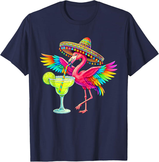 Flamingo Margarita Cinco De Mayo Mexican Party Fiesta T-Shirt - T-Shirt | Navy