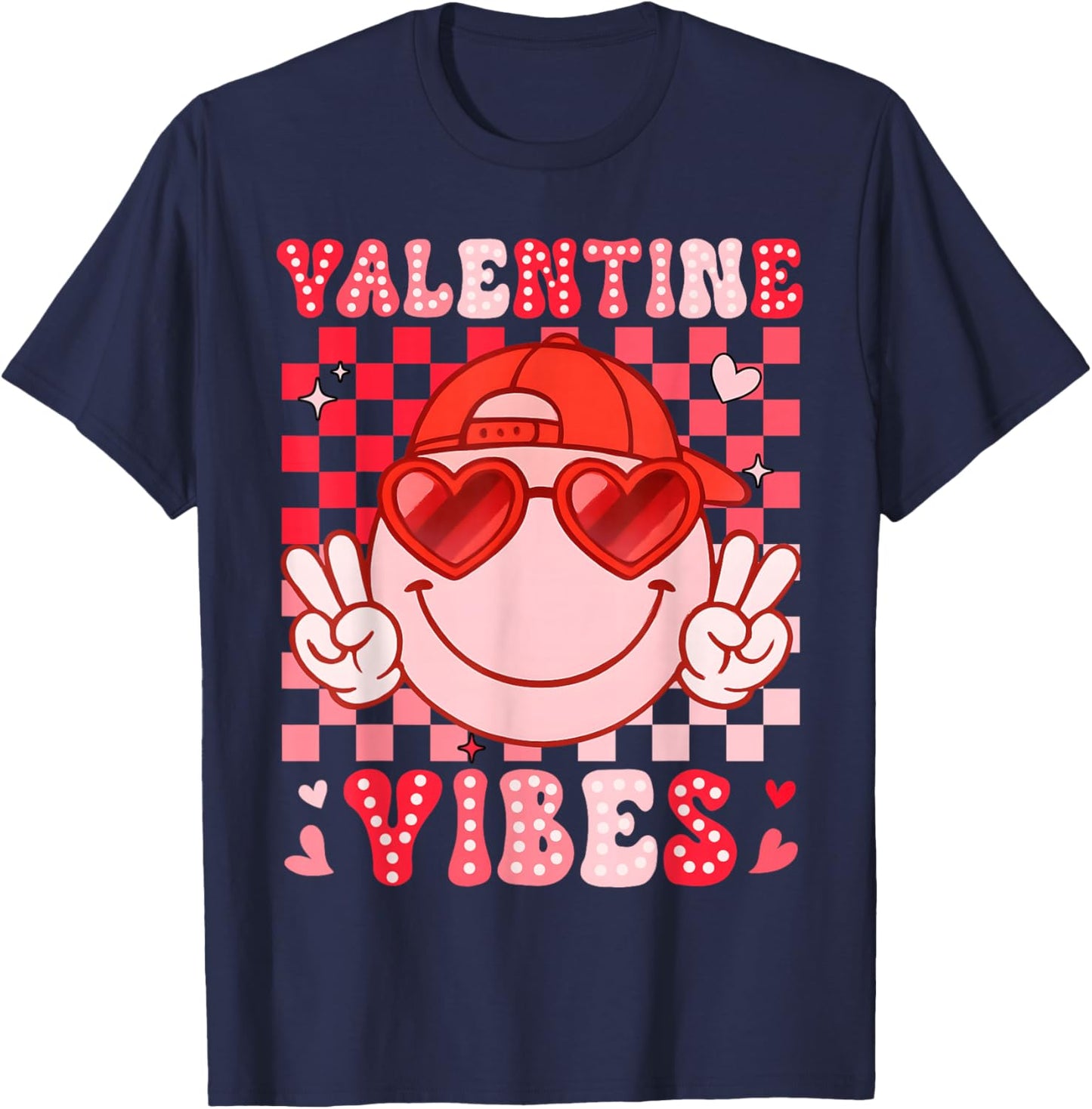 Valentine Vibes Groovy Smile Face Men Women Boy Girl Kids T-Shirt - T-Shirt | Navy