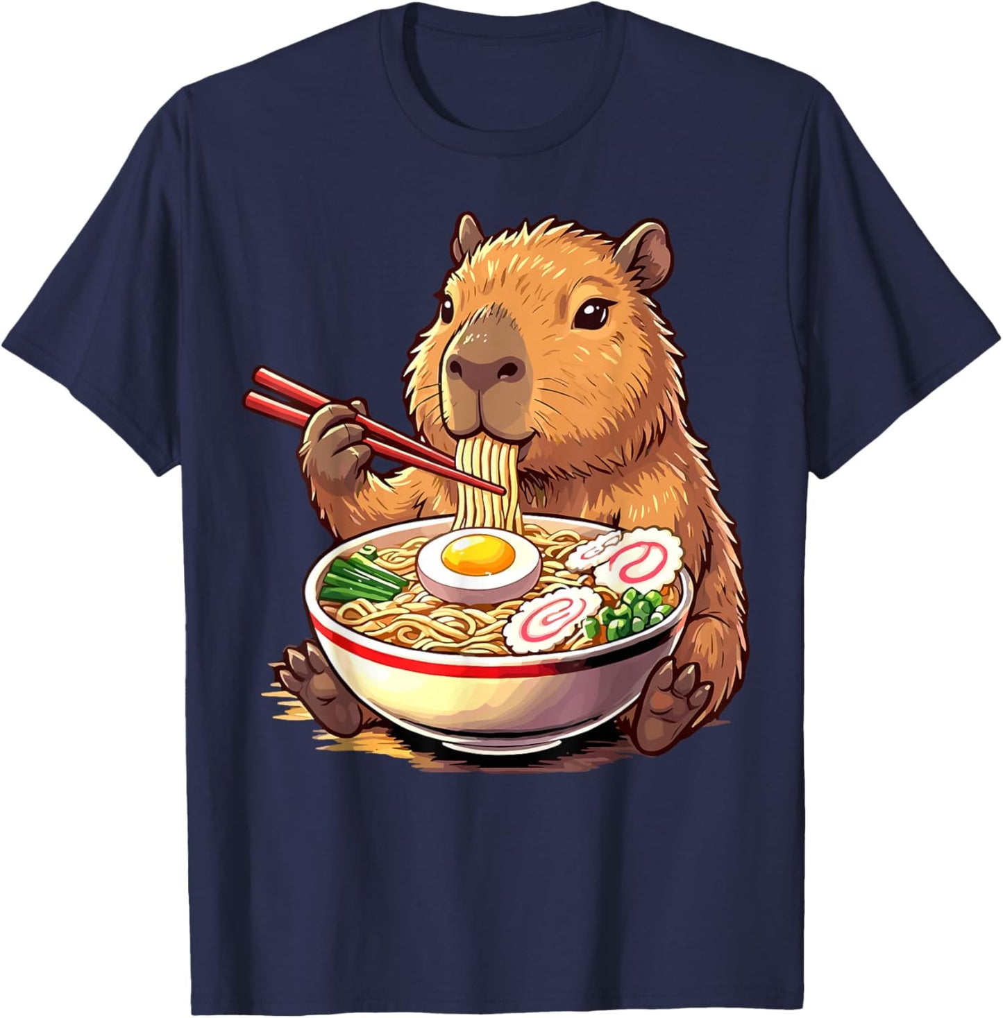 Cute Capybara Eating Ramen T-Shirt - T-Shirt | Navy