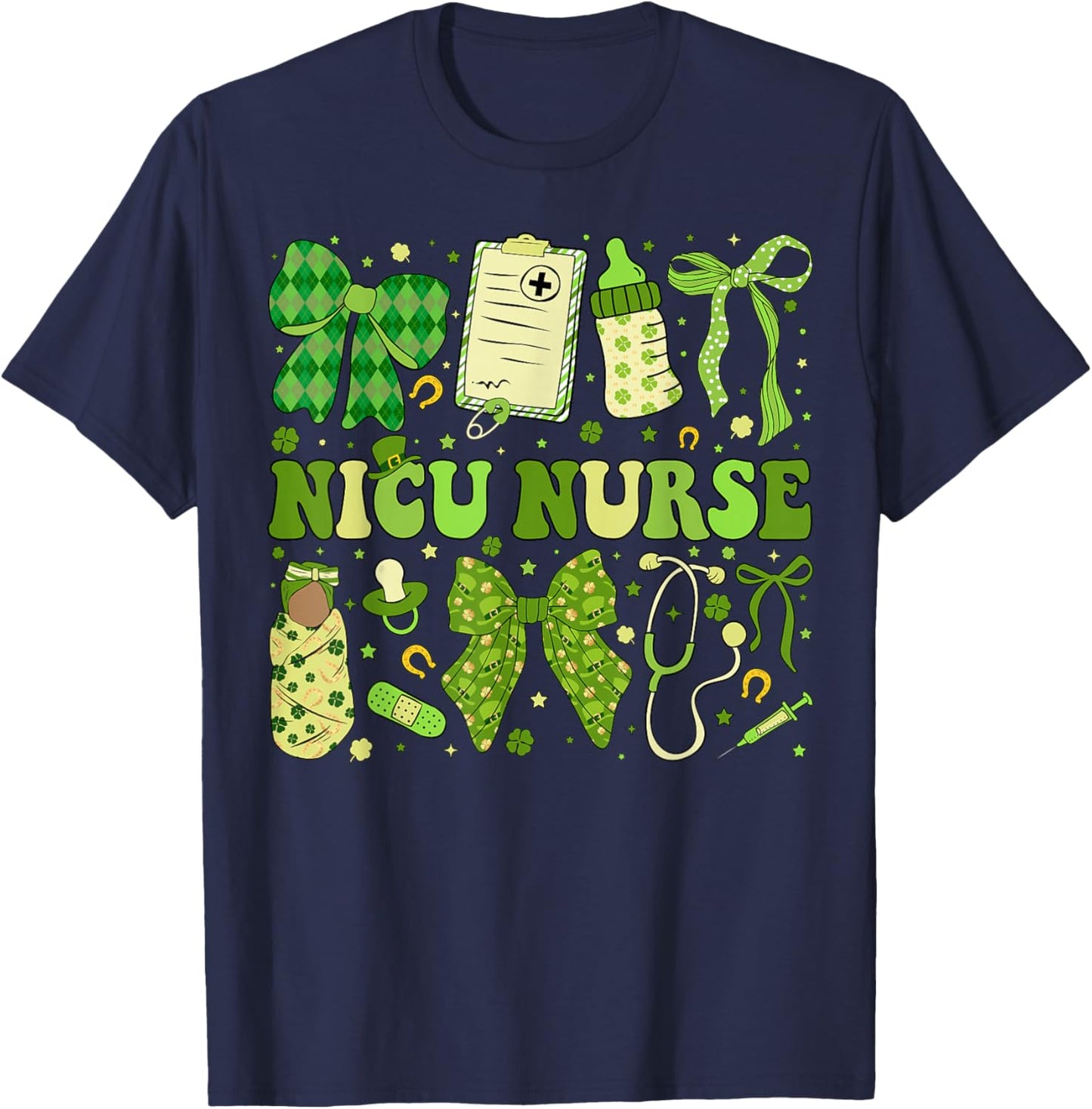 St Patricks NICU Nurse Neonatal Coquette Saint Patrick T-Shirt - T-Shirt | Navy
