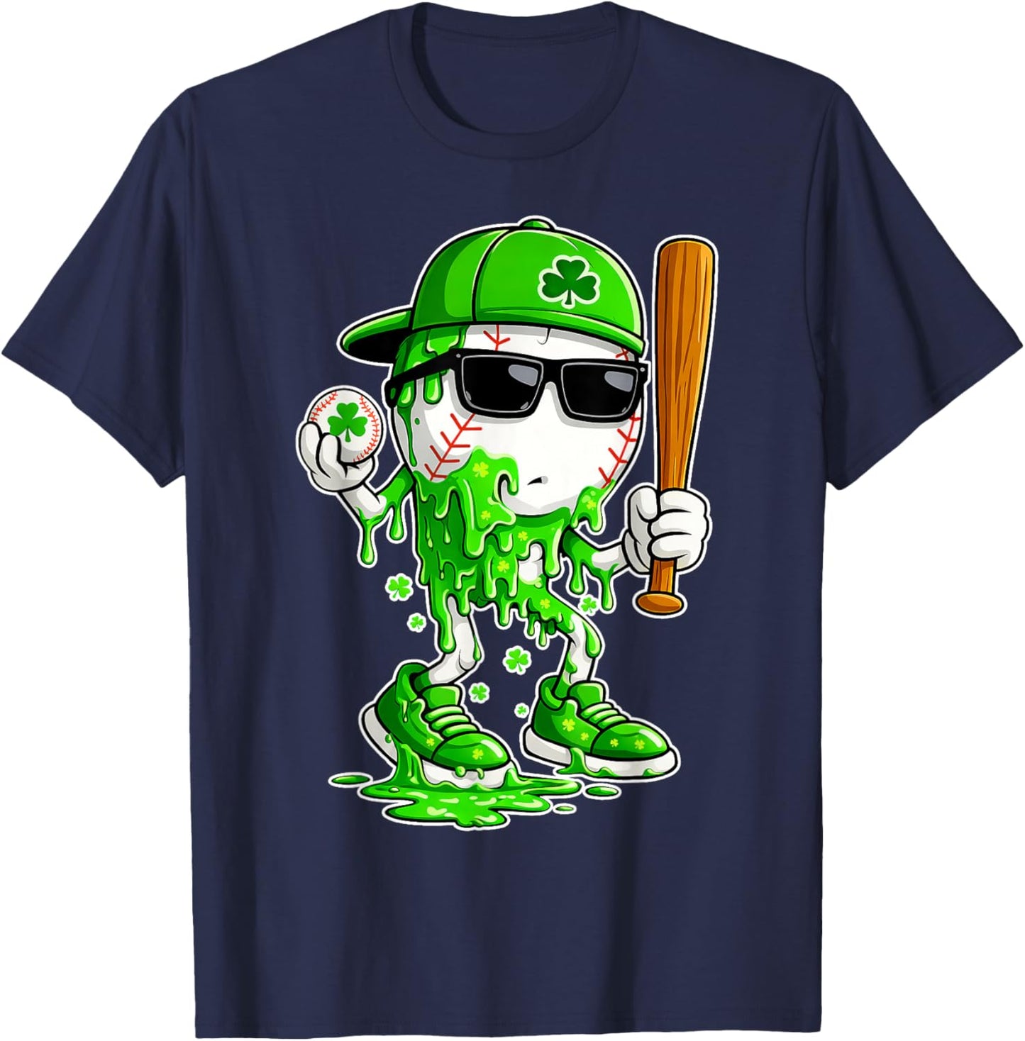 Drip Baseball Irish Shamrock St Patricks Men Boy Kid T-Shirt - T-Shirt | Navy