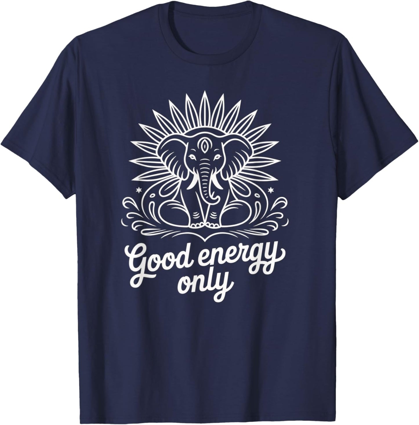 Boho Elephant and Baby Positive Energy Art Design T-Shirt - T-Shirt | Navy