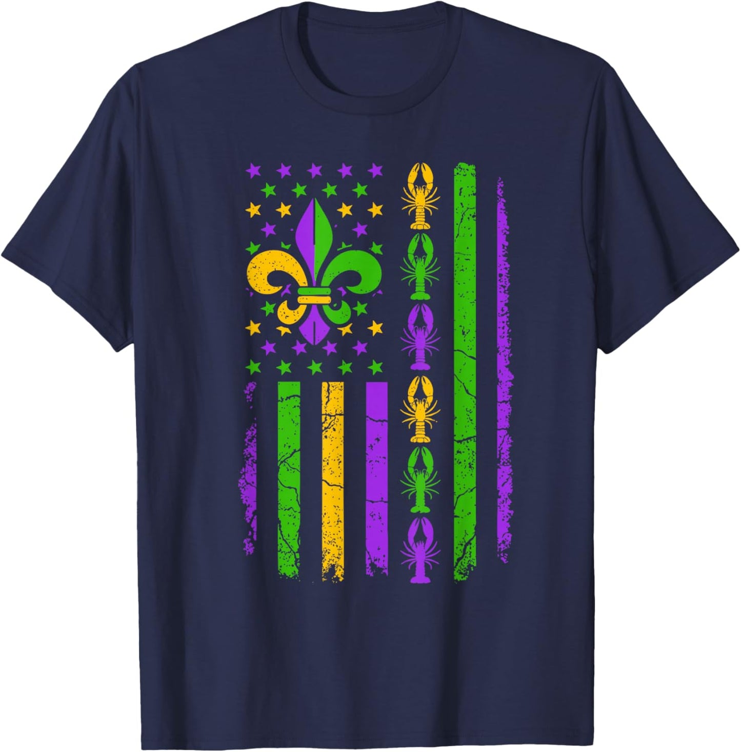 Carnival Mardi Gras USA American Flag Crawfish Parade Outfit T-Shirt - T-Shirt | Navy