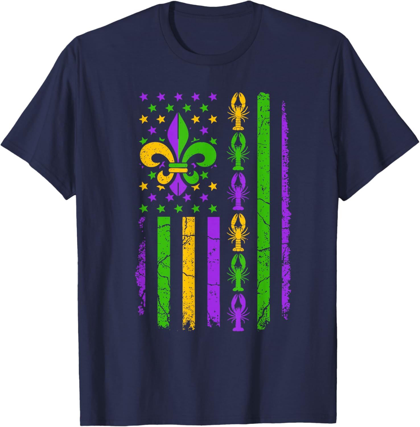 Carnival Mardi Gras USA American Flag Crawfish Parade Outfit T-Shirt - T-Shirt | Navy