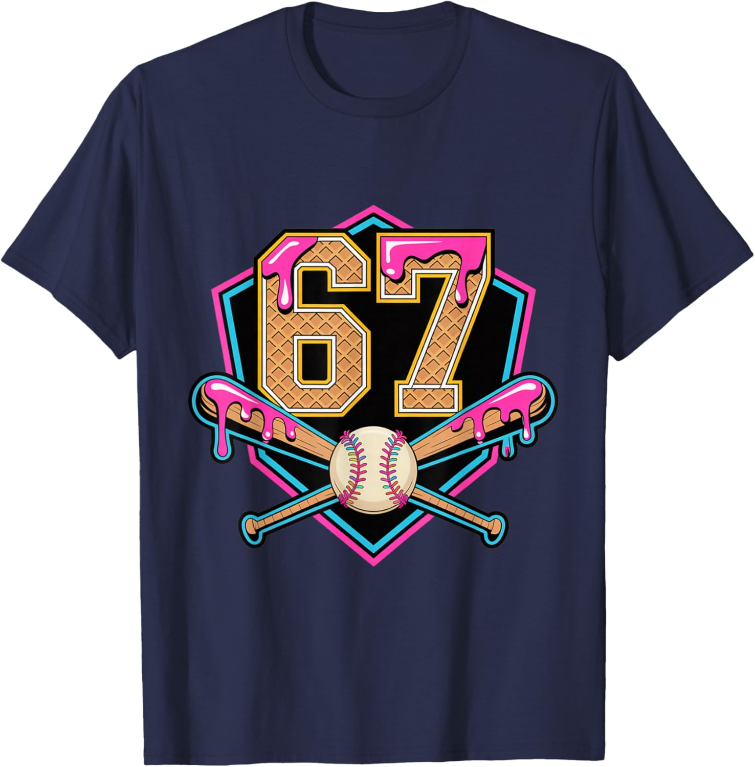 Baseball Drip Number 67 Player Or 67th Birthday T-Shirt - T-Shirt | Navy
