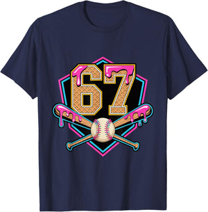 Baseball Drip Number 67 Player Or 67th Birthday T-Shirt - T-Shirt | Navy