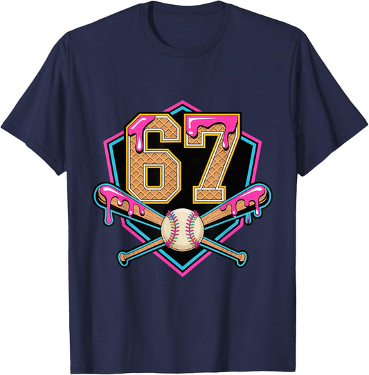 Baseball Drip Number 67 Player Or 67th Birthday T-Shirt - T-Shirt | Navy
