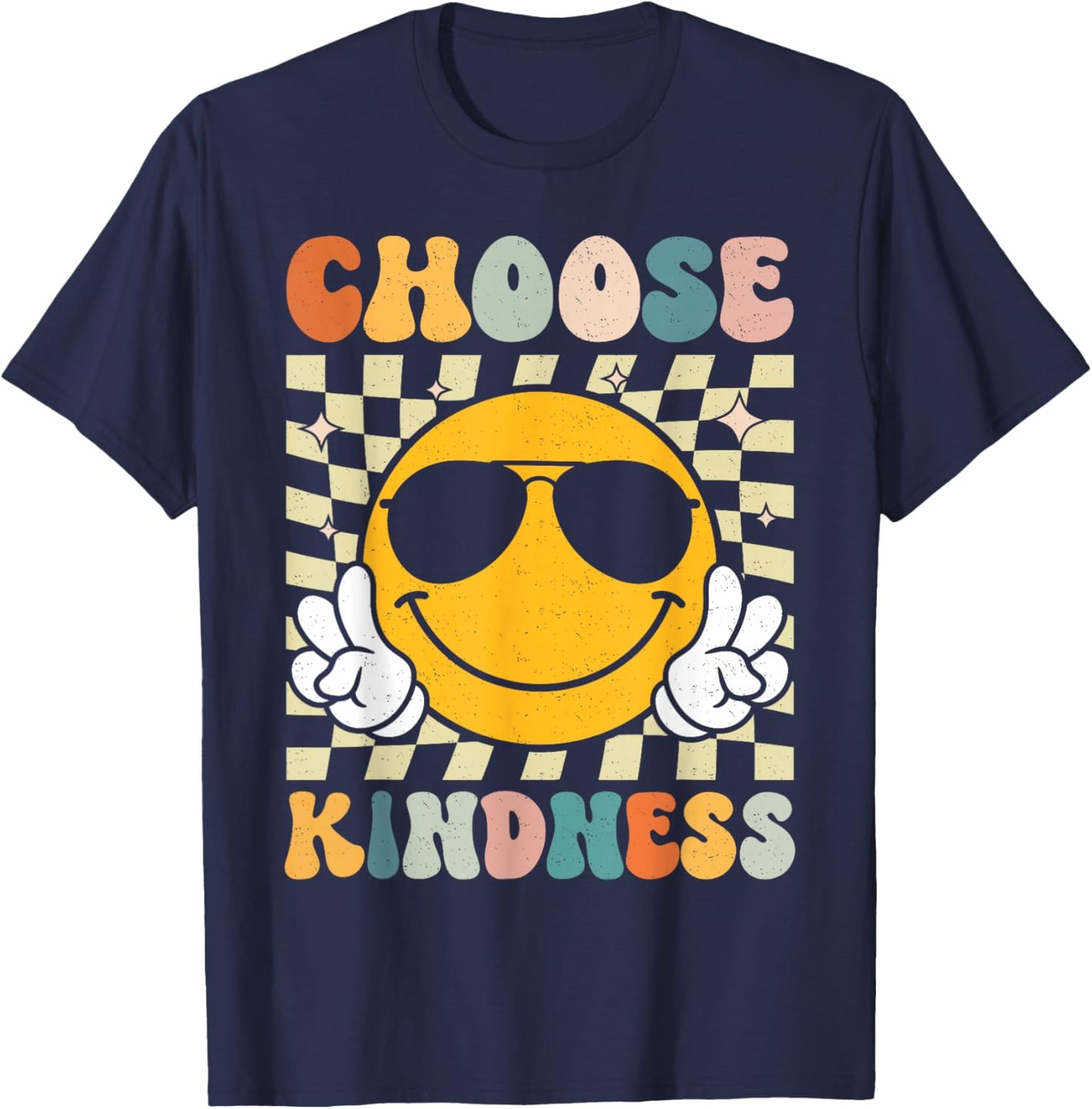 Choose Kindness Smile Face Groovy Be Kind Inspirational Kids T-Shirt - T-Shirt | Navy