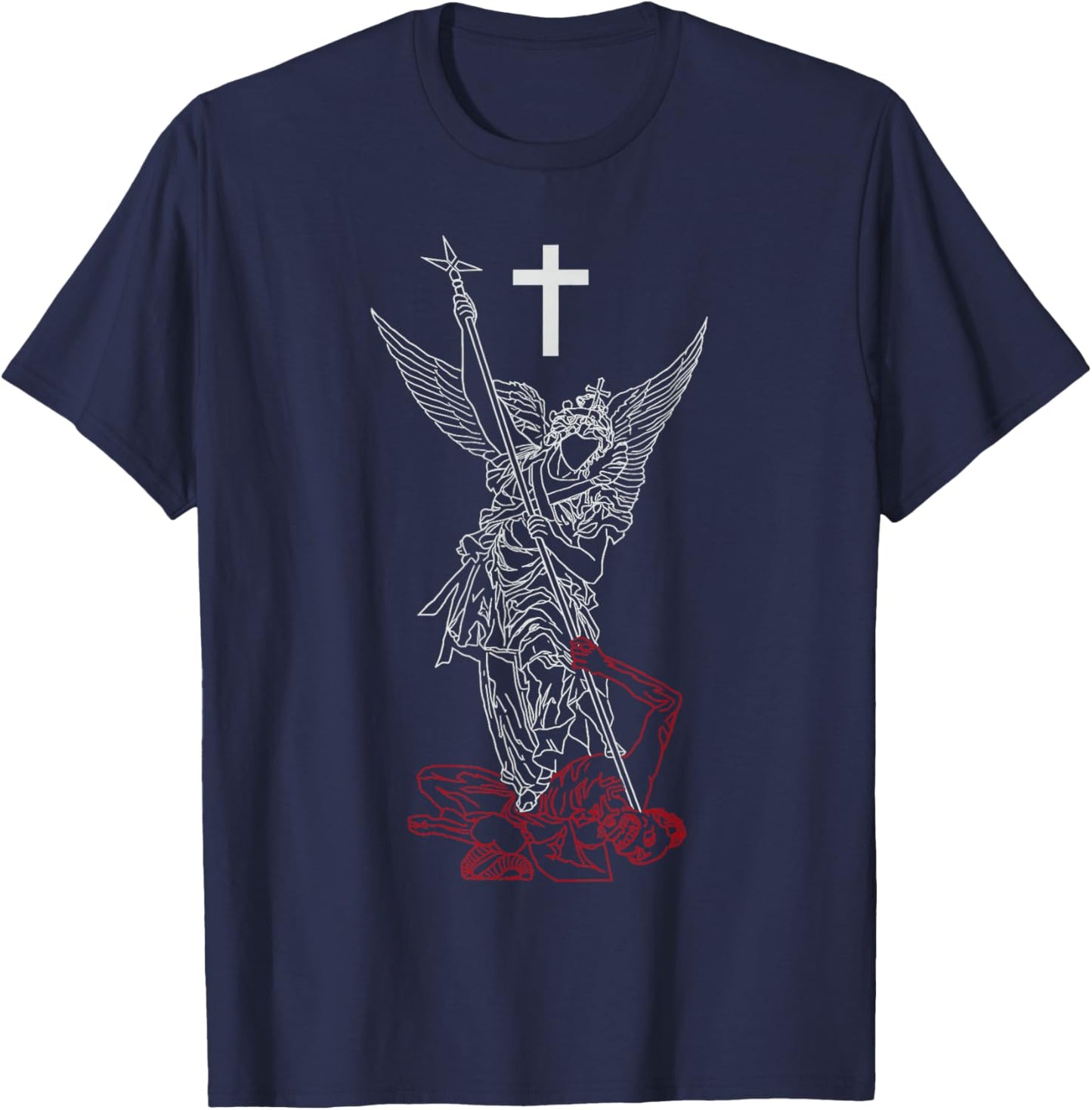Saint Michael The Archangel Defeating Satan Warrior Faith T-Shirt - T-Shirt | Navy