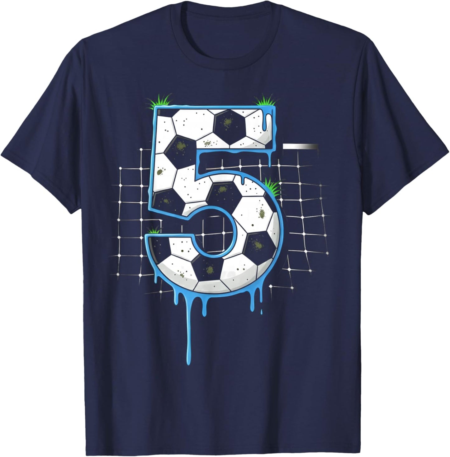 Soccer 5 Year Old Ice Cream Drip Youth 5th Birthday Boy 5 T-Shirt - T-Shirt | Navy
