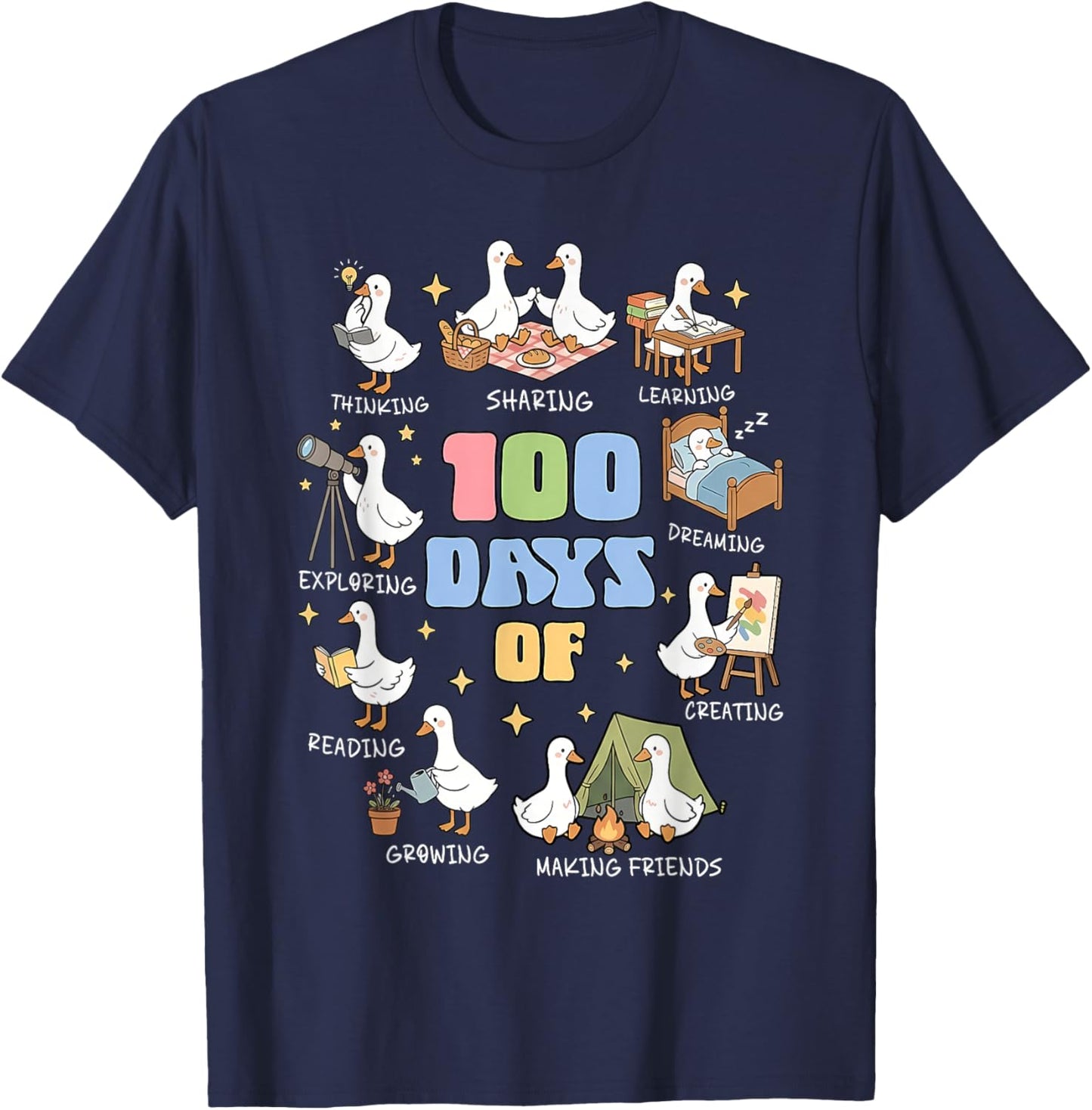 100 Days of Being A Silly Goose 100th Day of School Goose T-Shirt - T-Shirt | Navy