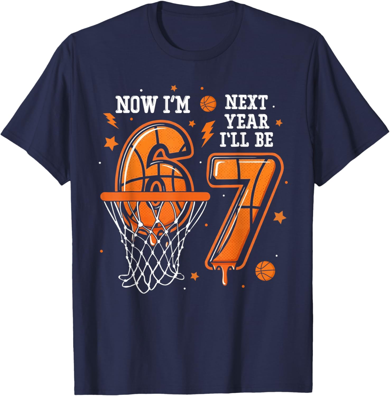 Basketball Birthday Trend Now I'm 6 Next Year I'll be 7 Kids T-Shirt - T-Shirt | Navy