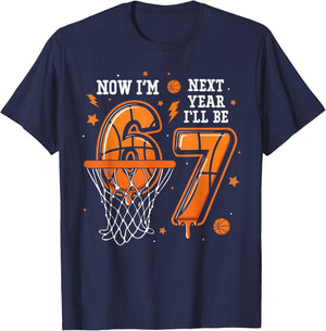 Basketball Birthday Trend Now I'm 6 Next Year I'll be 7 Kids T-Shirt - T-Shirt | Navy
