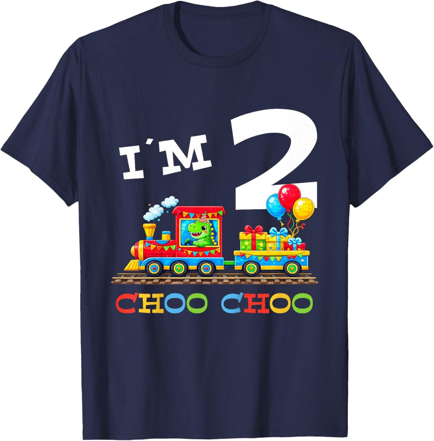 Train Birthday 2 Year Old T-Shirt - T-Shirt | Navy