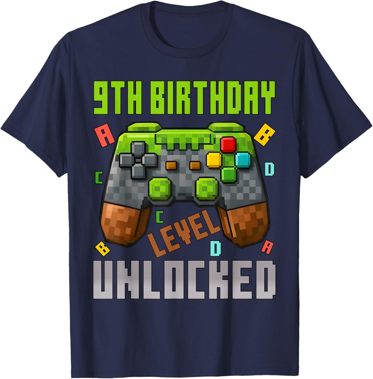 9th Birthday Boy Level 9 Unlocked Birthday Boy 9 Years Old T-Shirt - T-Shirt | Navy