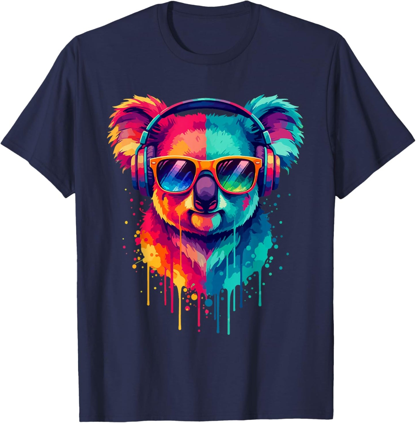 Koala Bear Wearing Headphones and Sunglasses EDM Rave Design T-Shirt - T-Shirt | Navy