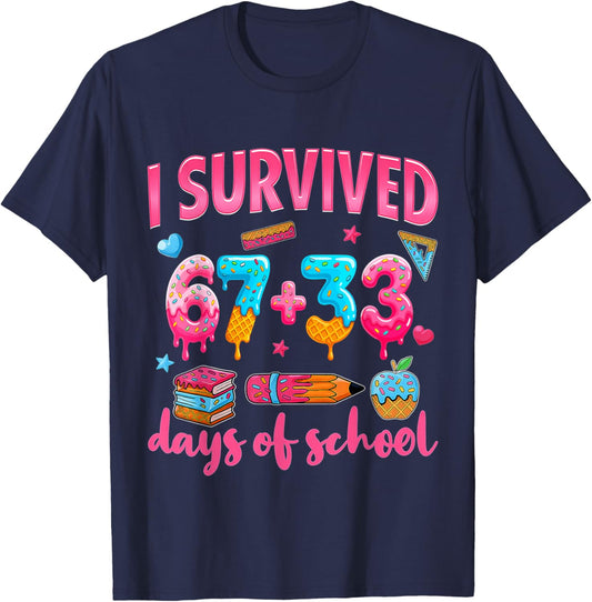 I Survived 100 Days of School. I Survived 67 Days of School T-Shirt - T-Shirt | Navy