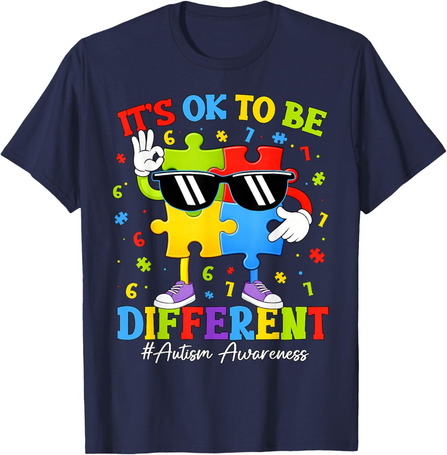 It's Ok to Be Different Six Seven 67 Puzzle Autism Awareness T-Shirt - T-Shirt | Navy