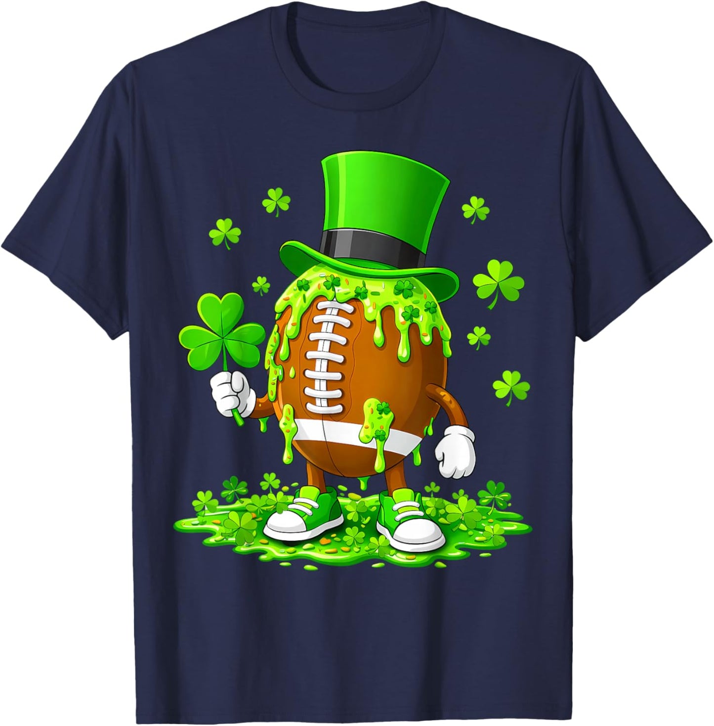 Boy Football St Patricks Day Drip Ice Cream Shamrock Men Kid T-Shirt - T-Shirt | Navy