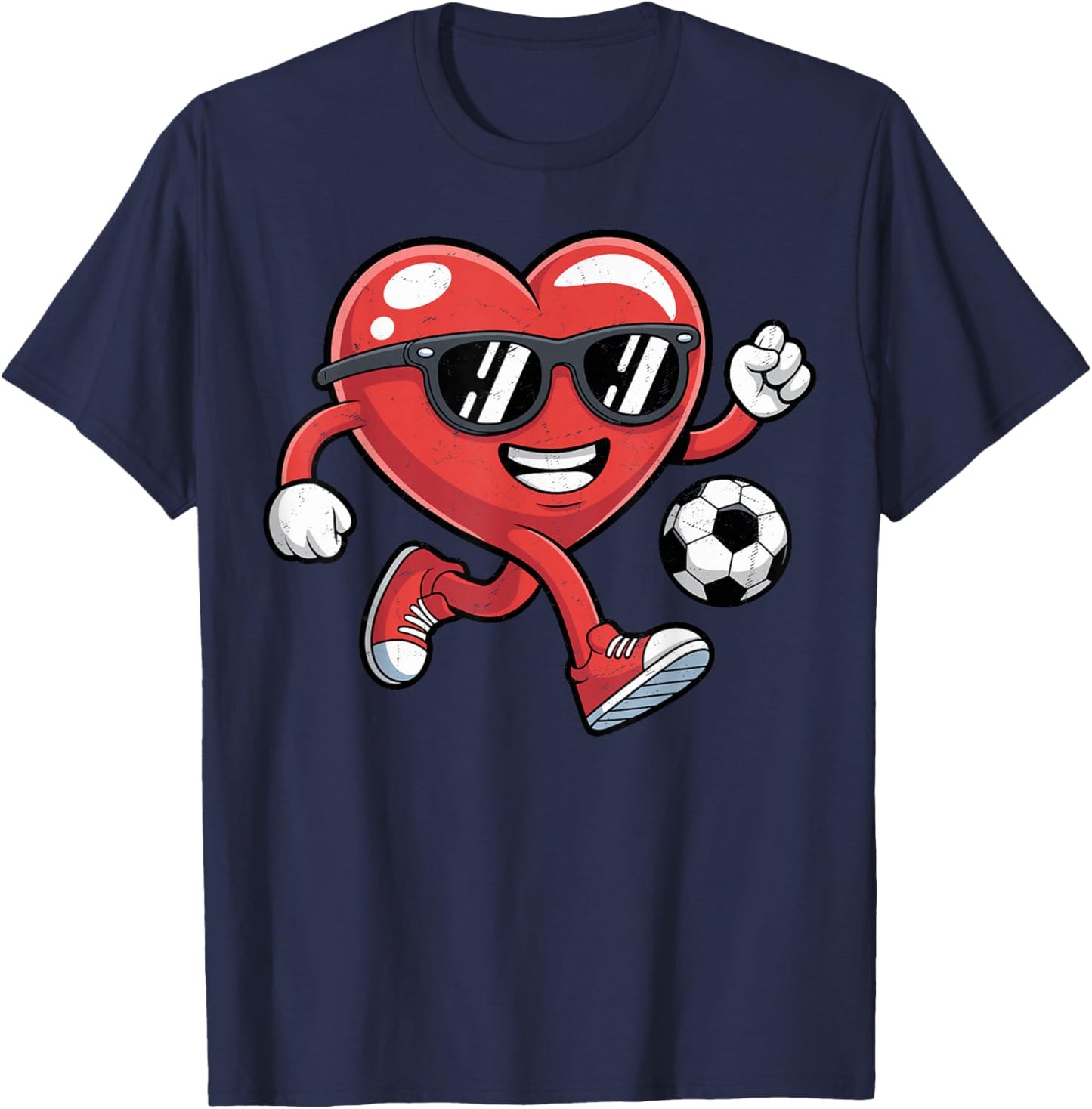 Valentines Day Heart Playing Soccer Boys Men Kids T-Shirt - T-Shirt | Navy