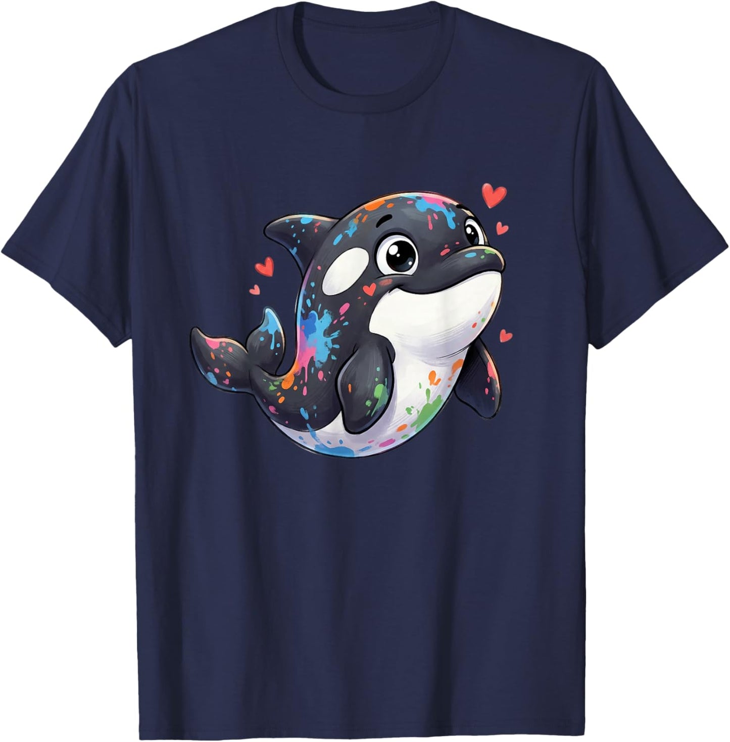 Colorful Orca Whale with Hearts Ocean Rainbow T-Shirt - T-Shirt | Navy