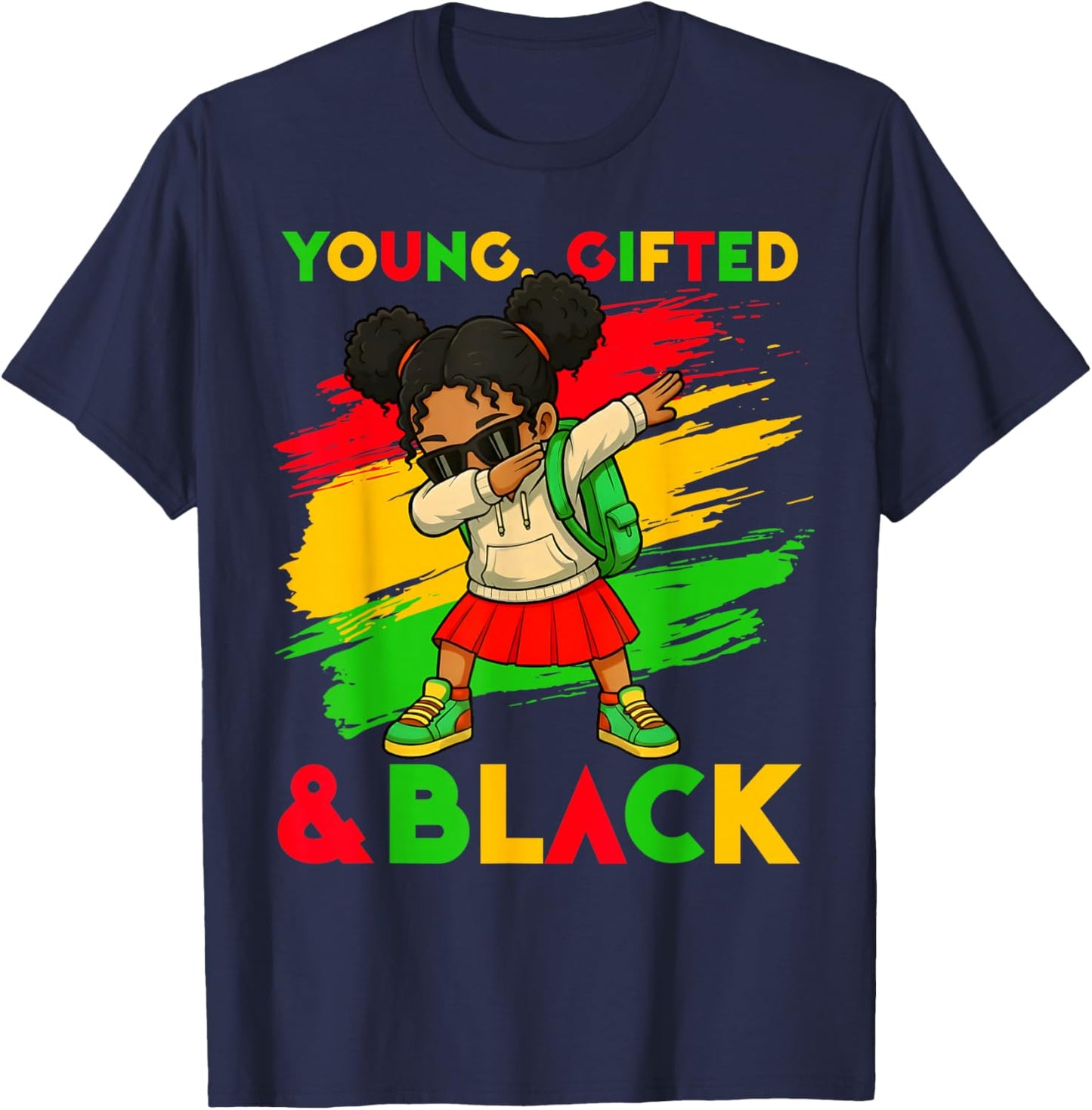 Black History Month Young Gifted & Black Cute Dabbing Girls T-Shirt - T-Shirt | Navy