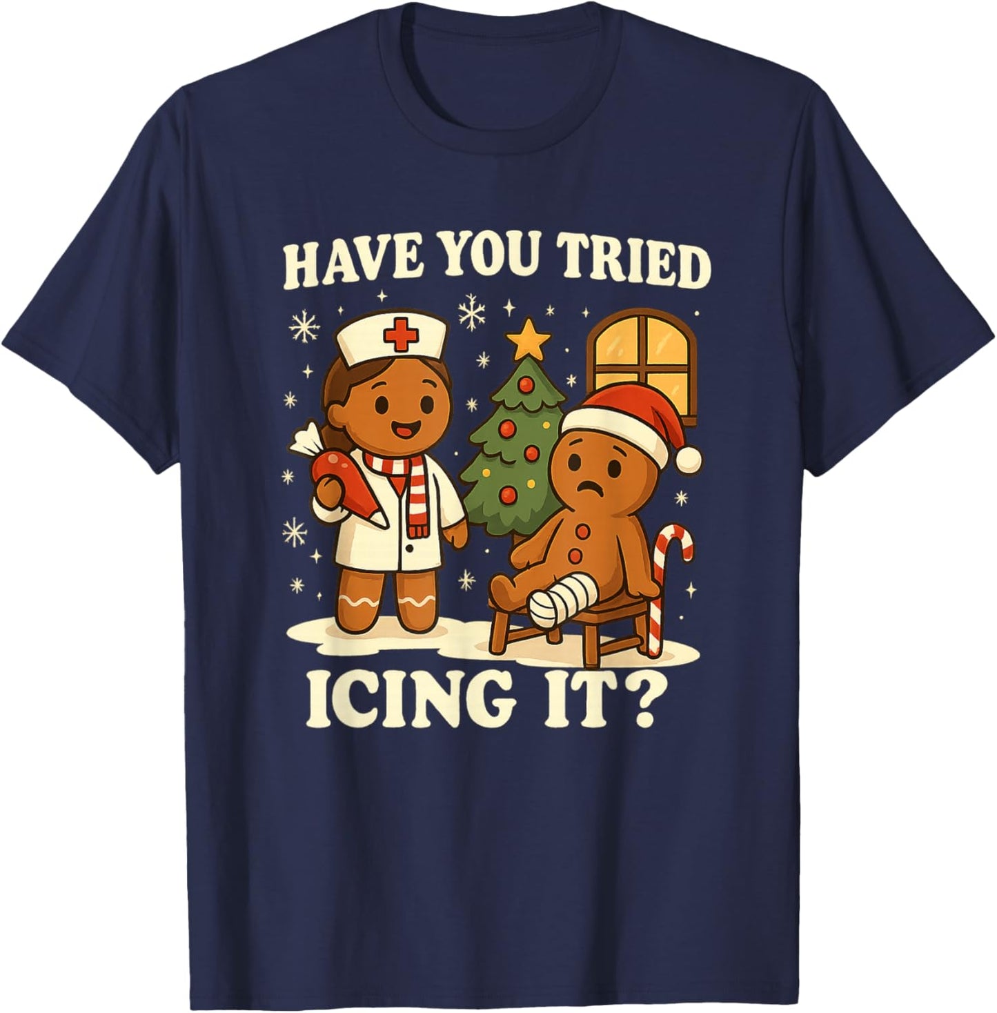 Have You Tried Icing It Gingerbread Christmas T-Shirt - T-Shirt | Navy
