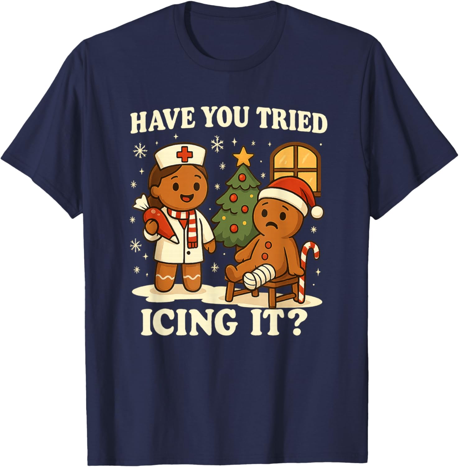 Have You Tried Icing It Gingerbread Christmas T-Shirt - T-Shirt | Navy