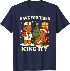 Have You Tried Icing It Gingerbread Christmas T-Shirt - T-Shirt | Navy