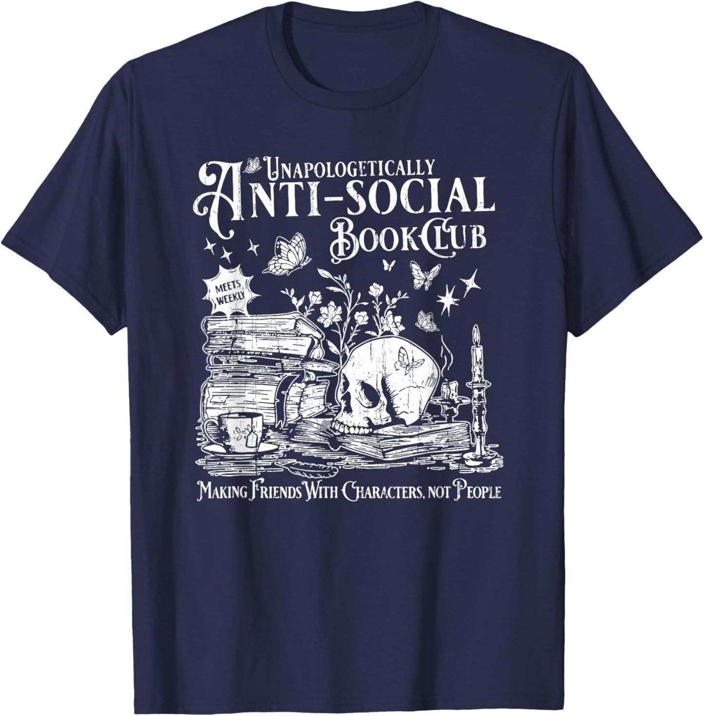 Unapologetically Anti Social Book Club, Introvert Reader T-Shirt - T-Shirt | Navy