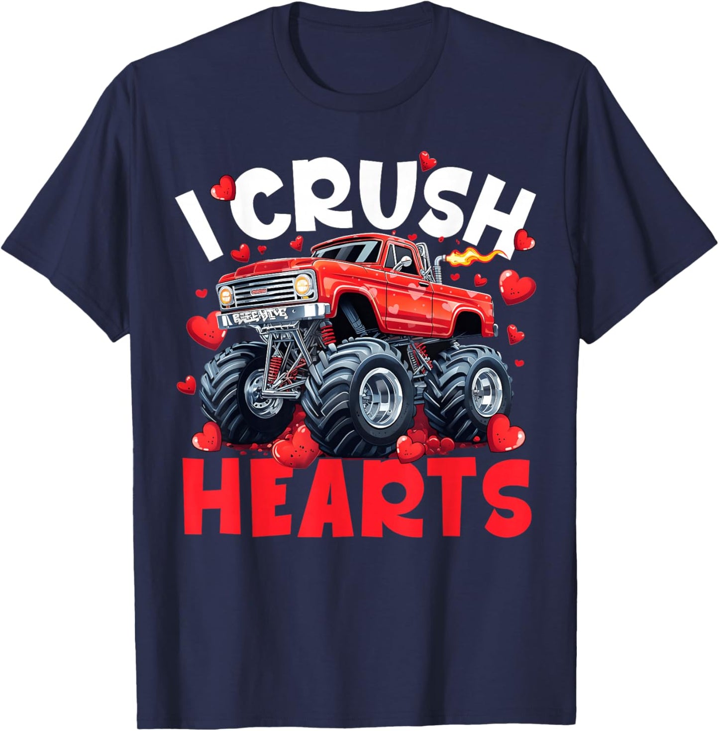 I Crush Hearts Valentine Monster Truck Men Women Kid T-Shirt - T-Shirt | Navy
