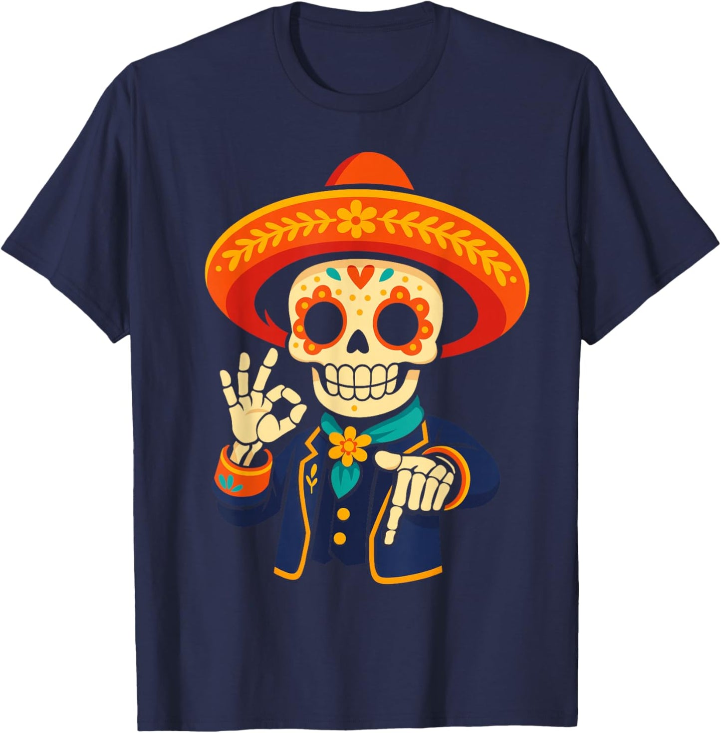 Day of Dead Sugar Funny Dia de Los Muertos 67 Hand Meme T-Shirt - T-Shirt | Navy