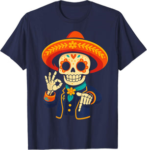 Day of Dead Sugar Funny Dia de Los Muertos 67 Hand Meme T-Shirt - T-Shirt | Navy