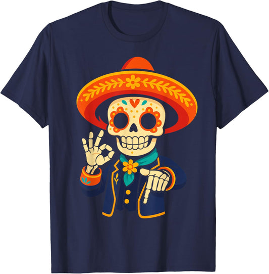 Day of Dead Sugar Funny Dia de Los Muertos 67 Hand Meme T-Shirt - T-Shirt | Navy