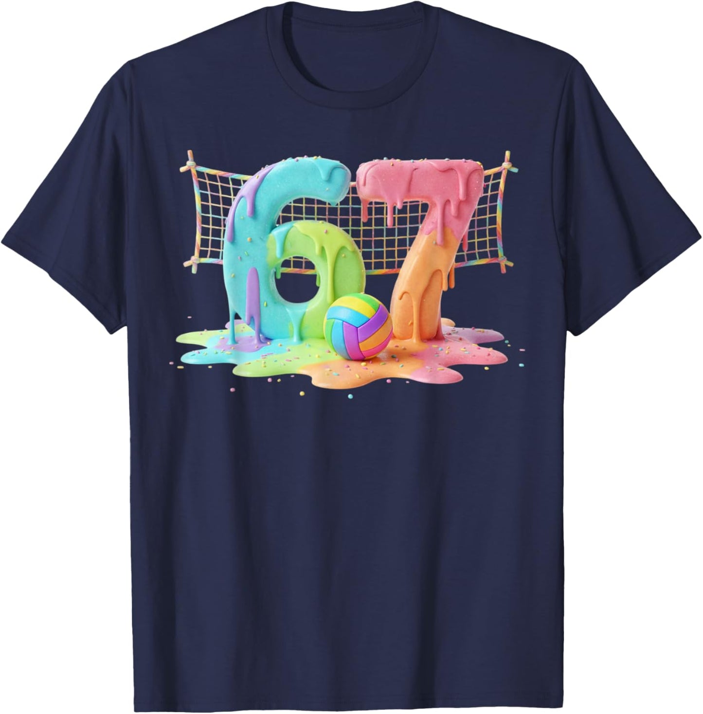 Kids Meme 67 Six 6 Seven 7 Icecream Drip Volleyball Net Shoe T-Shirt - T-Shirt | Navy