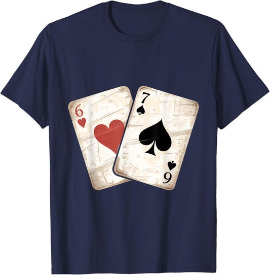 Six Seven Playing Cards Vintage 67 Funny Meme Classic Humor T-Shirt - T-Shirt | Navy