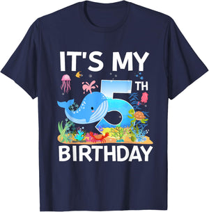It's My 5th Birthday Whale Sea Animal Theme Party T-Shirt - T-Shirt | Navy